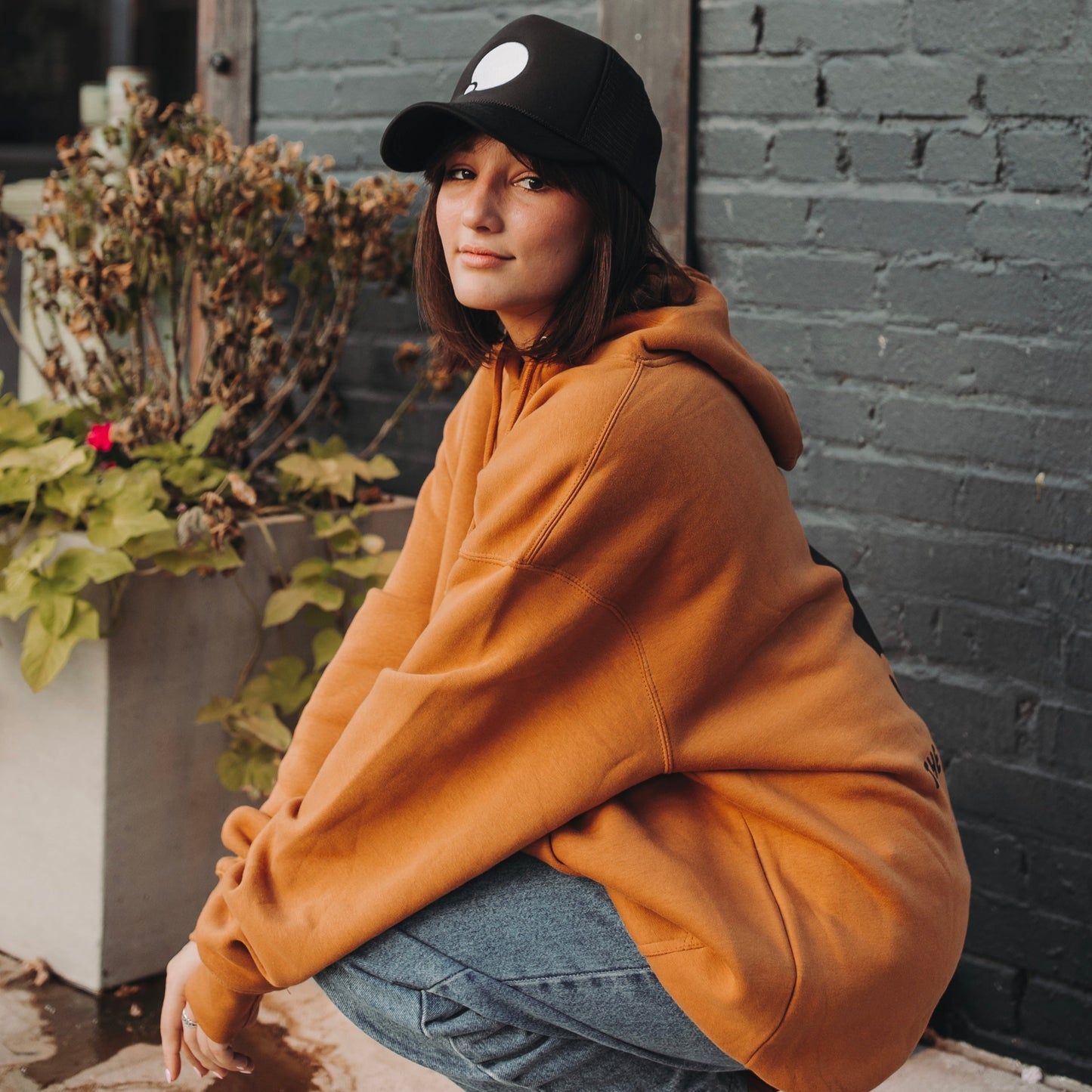 Icon Embroidered Trucker Hat (Black)