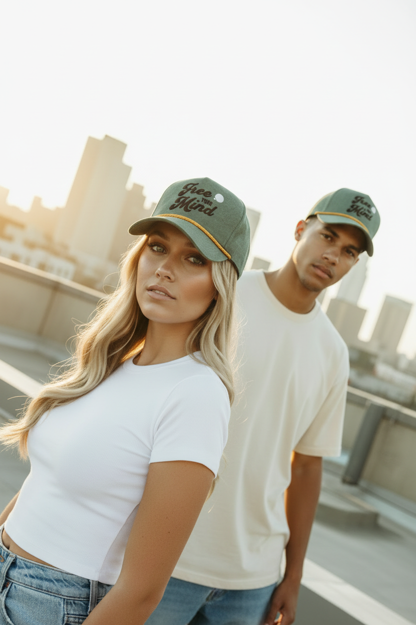 Olive Hat Dutch Angle Blonde Foreground