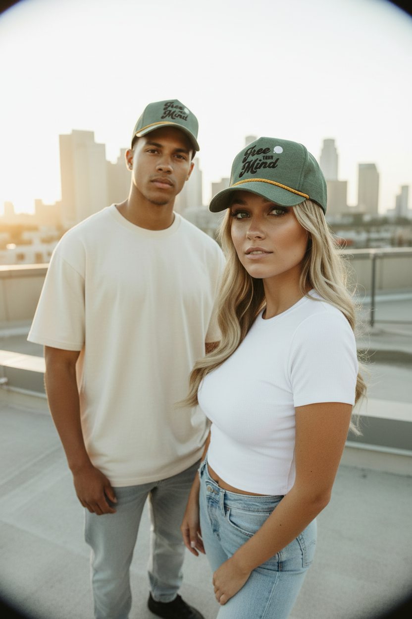Olive Hat Fisheye Gray Blue Jeans